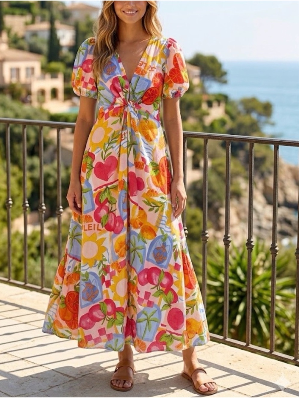 Tropical Twist Multicolor Maxi Dress - Floral & Fruit Print